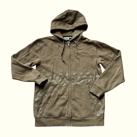 Vans Brown Checker Print Hoodie Full Zip Long Sleeve Pockets Size S - Picture 1 of 8